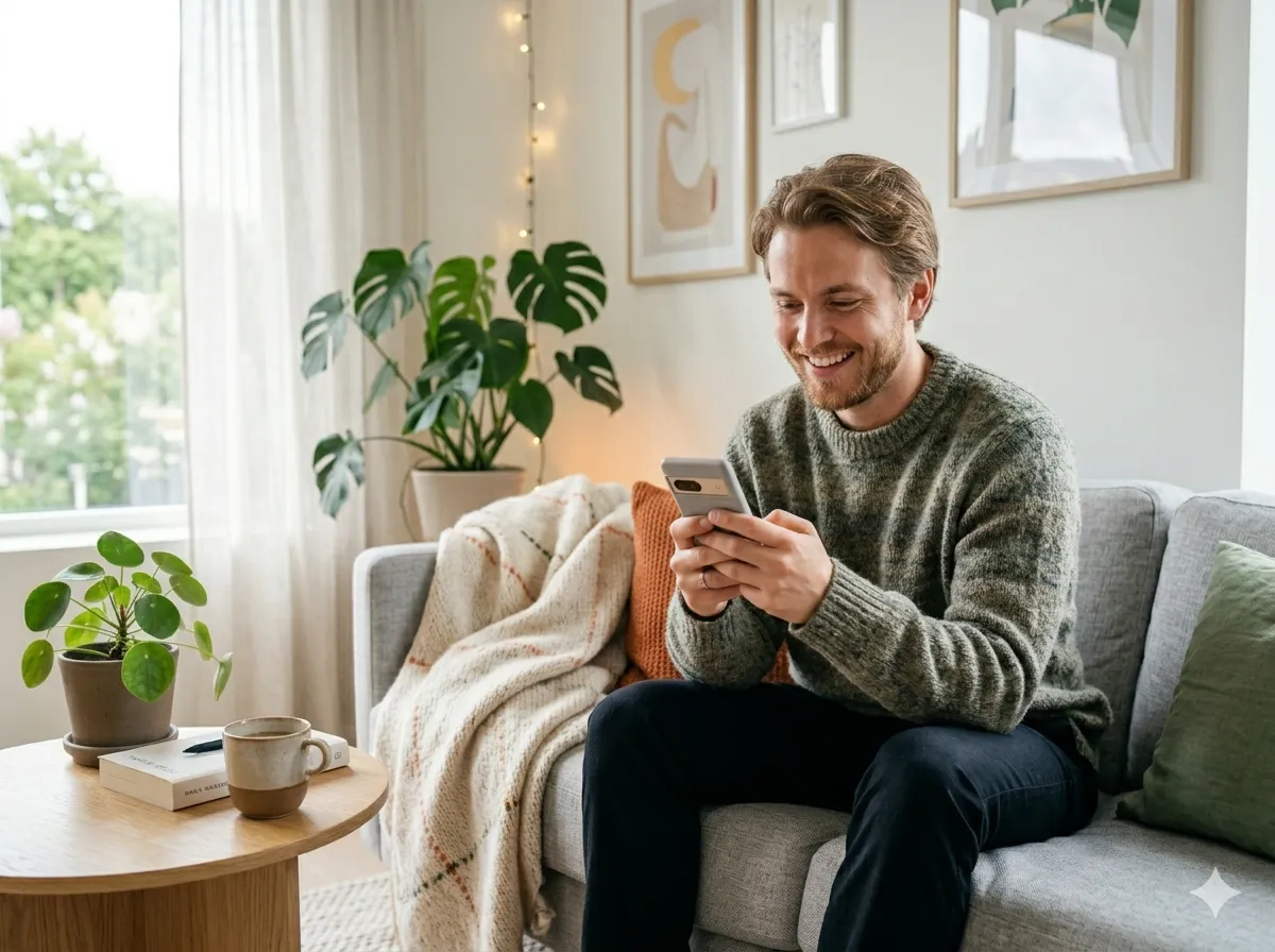 Person choosing their own gift on their mobile phone with Glede -gift card