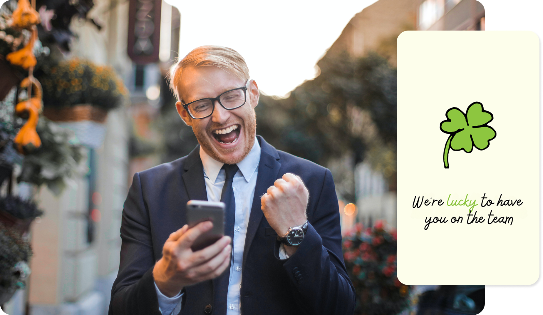 Happy employee receives gift card from Glede on mobile